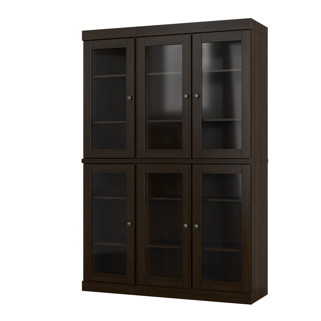 100% Solid Wood Kitchen Pantry China Cabinet, Tall Freestanding Modular Storage with Glass Doors, Adjustable Shelves, 48.5" W x 71.5" H
