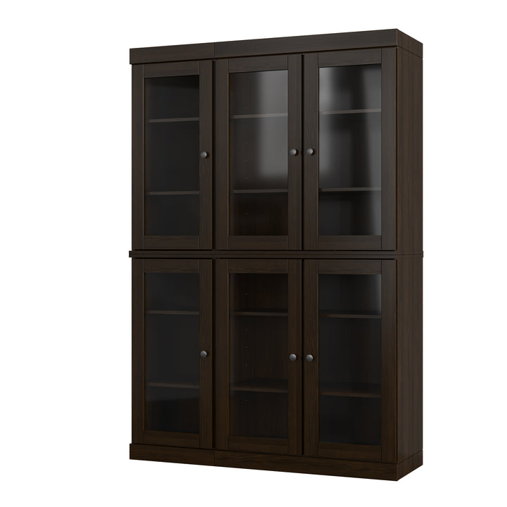 100% Solid Wood Kitchen Pantry China Cabinet, Tall Freestanding Modular Storage with Glass Doors, Adjustable Shelves, 48.5" W x 71.5" H