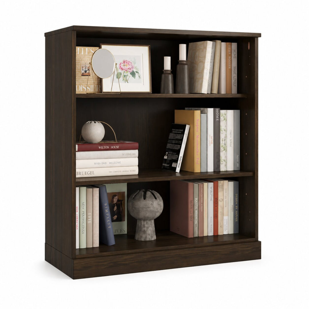 100% Solid Wood Freestanding 3-Shelf Bookcase Cabinet with Open Storage Display Bookshelf, Adjustable Shelves, 32" W x 35.75" H