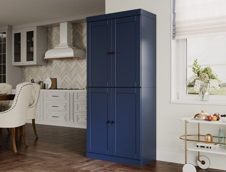 100% Solid Wood 32" Pantry Cabinet, Shaker Wood Doors, 2-Drawers