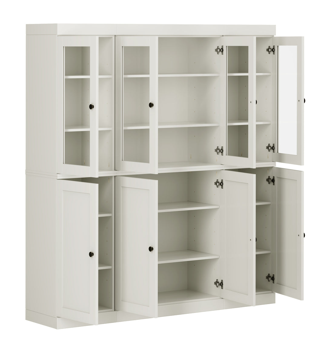 100% Solid Wood Kitchen Pantry Cabinet, Tall Freestanding Modular Storage with Glass & Shaker Doors, Adjustable Shelves, 65" W x 71.5" H