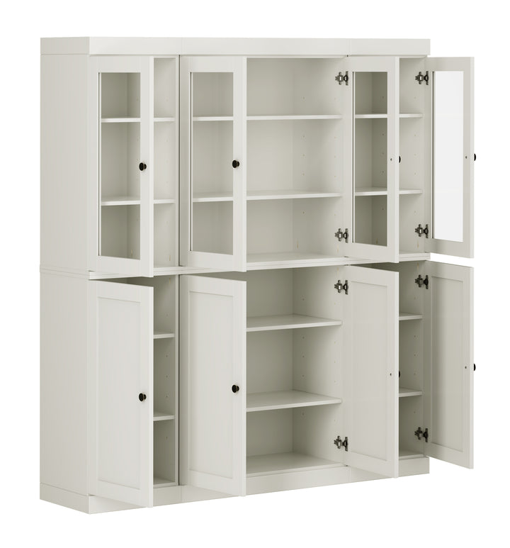 100% Solid Wood Kitchen Pantry Cabinet, Tall Freestanding Modular Storage with Glass & Shaker Doors, Adjustable Shelves, 65" W x 71.5" H