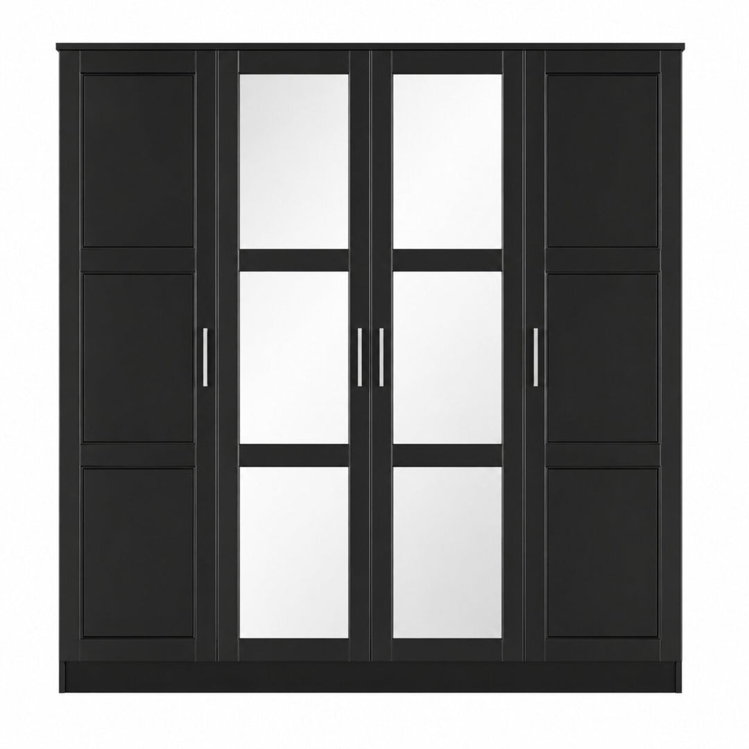 100% Solid Wood 4-Door Wardrobe Armoire with Mirrored Doors, Bedroom Closet Storage – Cosmo Collection
