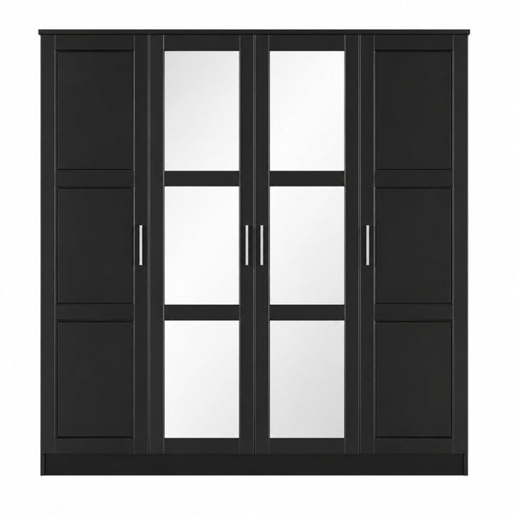 100% Solid Wood 4-Door Wardrobe Armoire with Mirrored Doors, Bedroom Closet Storage – Cosmo Collection