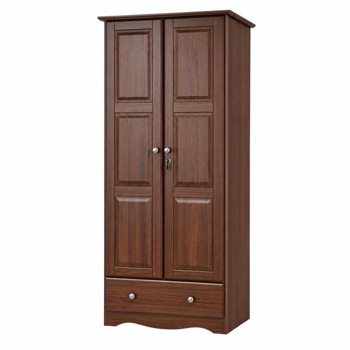 100% Solid Wood 2-Door Wardrobe Armoire with Raised Panel Doors, Bedroom Closet Storage - Flexible Collection with Metal Knobs
