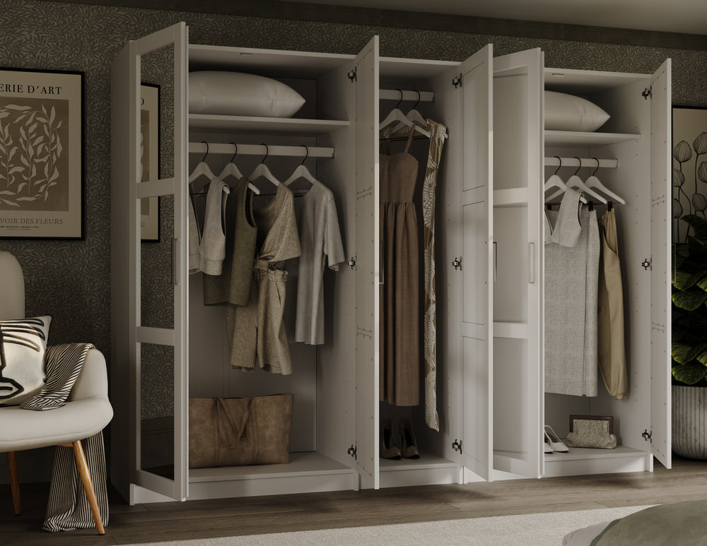 100% Solid Wood Modular 5-Door Wardrobe Armoire with Mirrored Doors, Bedroom Closet Storage – Urban Collection, 70-110” Wardrobes - Palace Imports