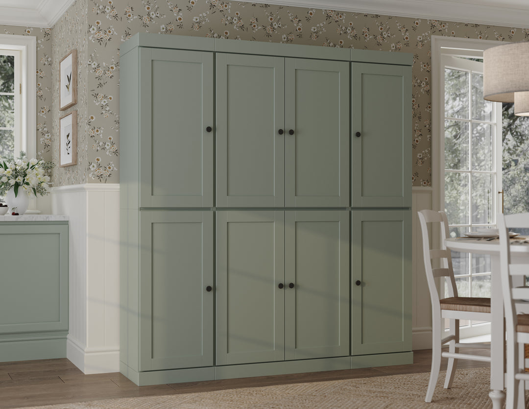 100% Solid Wood 65" Pantry Cabinet, 8 Shaker Wood Doors