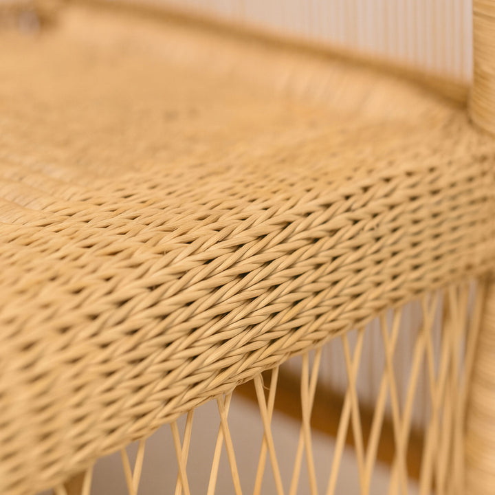 100% Solid Wood Frame Handwoven Natural Rattan Indoor Chair, Boho Farmhouse Accent Seating – Authentic African Craftsmanship