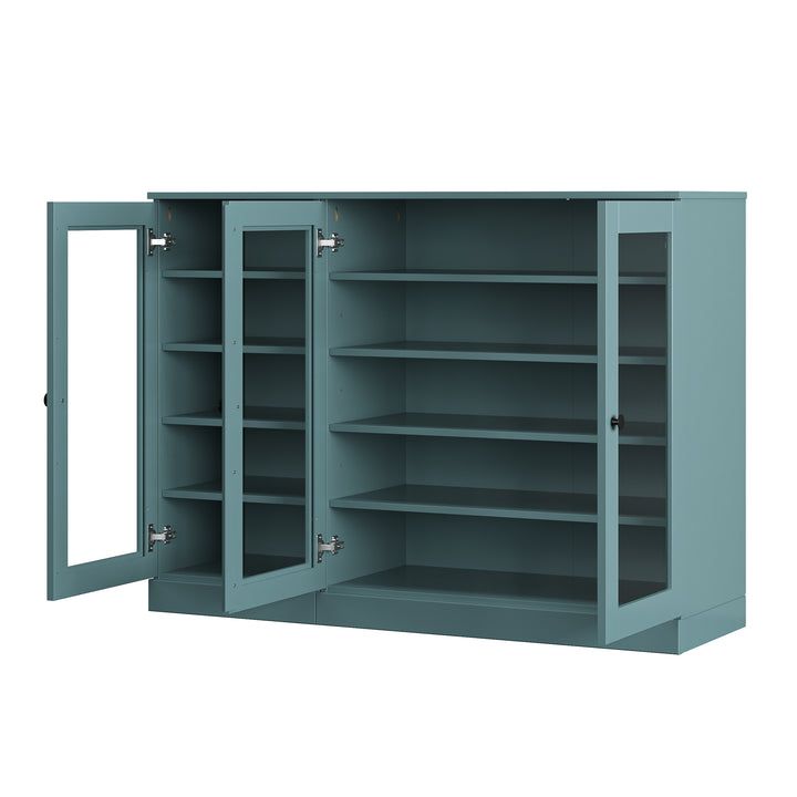 100% Solid Wood Glass Door Shoe Storage Cabinet, Adjustable Shelves, Space Saving Modular Entryway Organizer, 48.5" W x 35.75" H