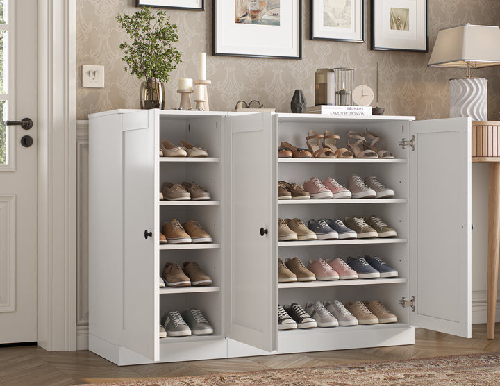 100% Solid Wood Shoe Storage Cabinet with Shaker Doors, Adjustable Shelves, Space Saving Modular Entryway Organizer, 48.5" W x 35.75" H