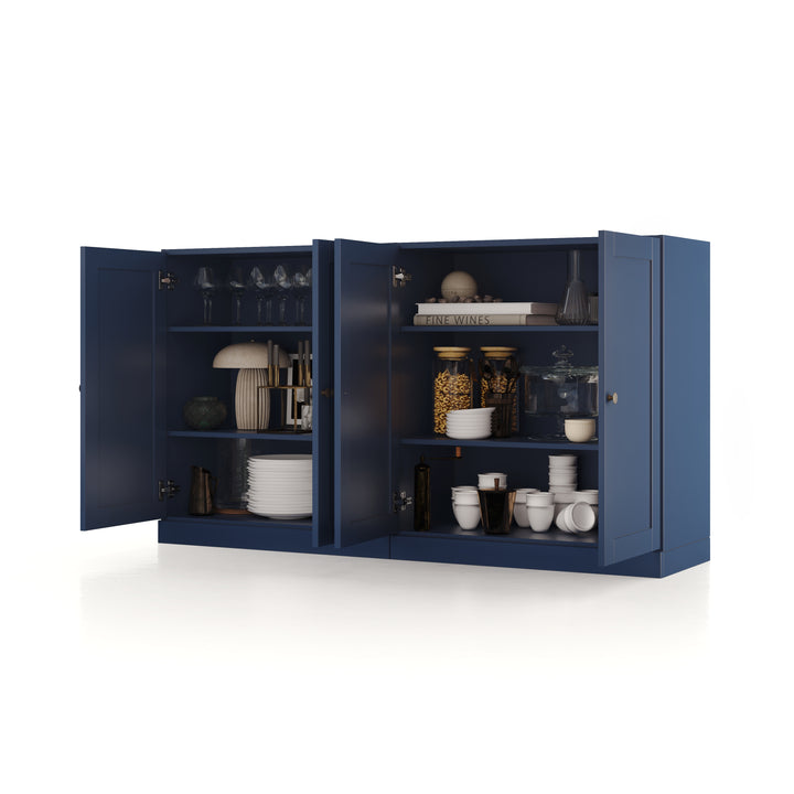 100% Solid Brazilian Pine Wood Sideboard, Shaker Doors, Adjustable Shelves, 64" Wide, 35.75" Tall