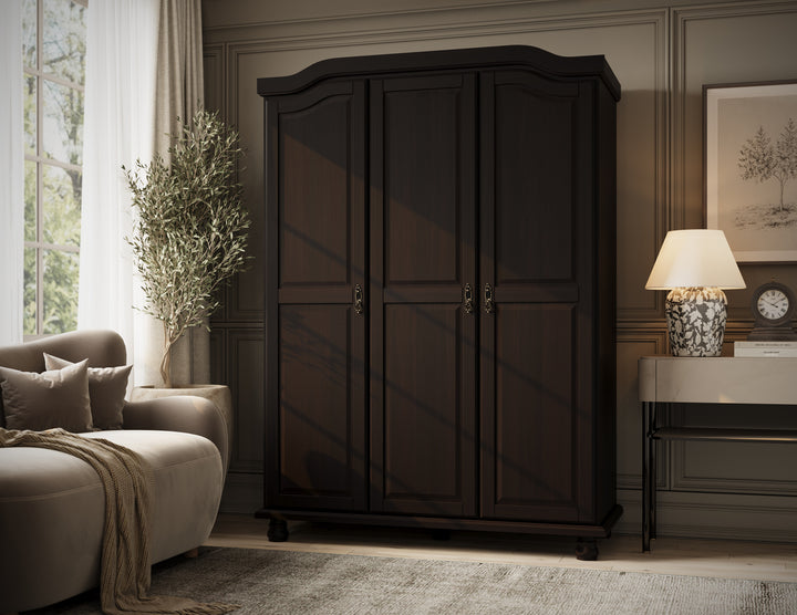 100% Solid Wood 3-Door Wardrobe Armoire with Raised Panel Doors, Bedroom Closet Storage - Kyle Collection
