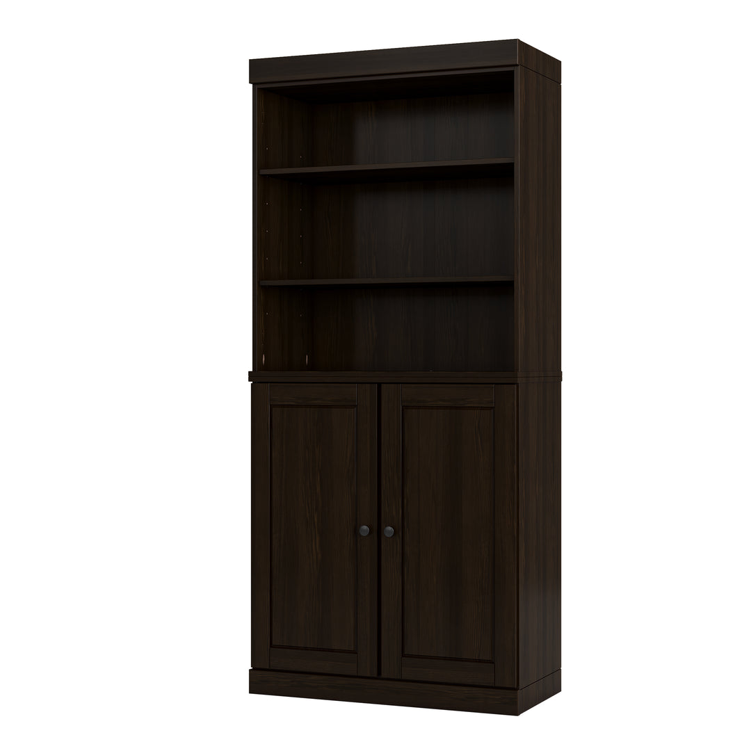 100% Solid Wood Tall Modular Bookcase Cabinet with Doors & Open Shelves, Storage Display Bookshelf with Adjustable Shelves, 32" W x 71.5" H