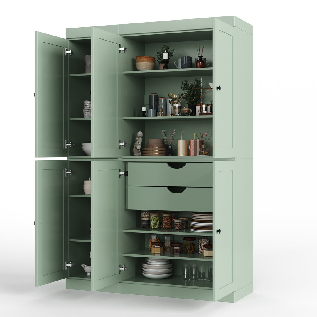 100% Solid Wood 48.5" Pantry Cabinet, Shaker Wood Doors, 2-Drawers