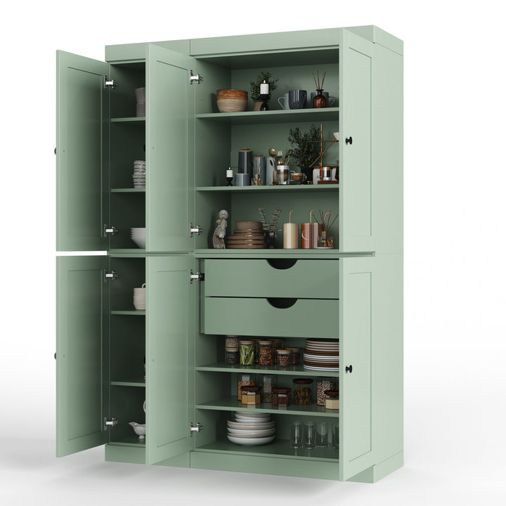 100% Solid Wood 48.5" Pantry Cabinet, Shaker Wood Doors, 2-Drawers