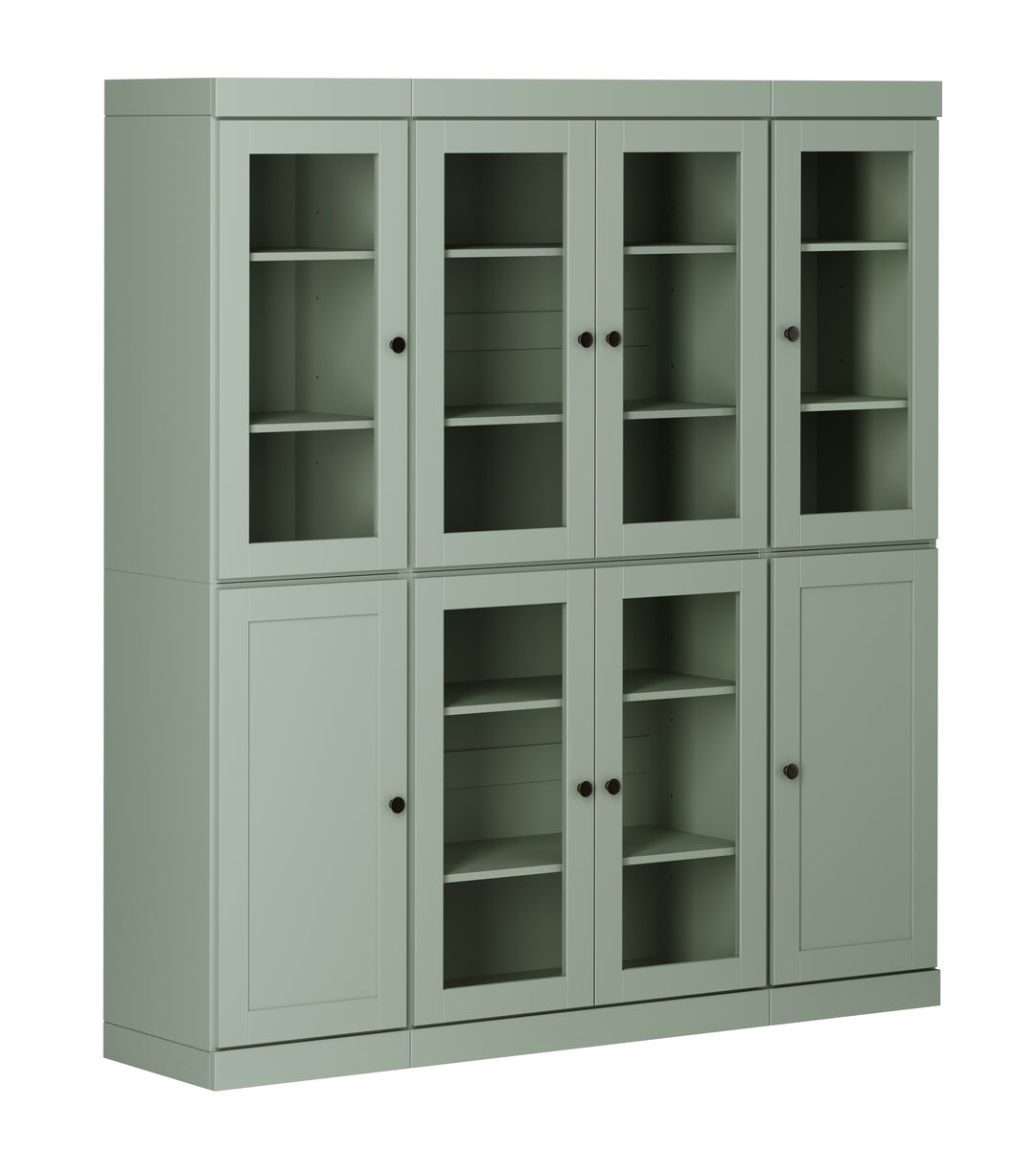 100% Solid Wood 65" China Pantry Cabinet, 6 Clear Glass, 2 Shaker Wood Doors
