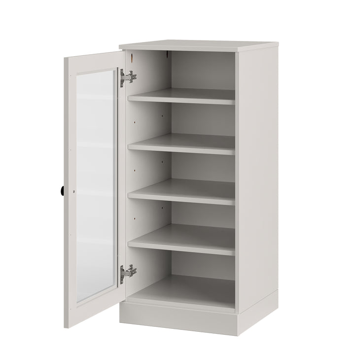 100% Solid Wood Narrow Glass Door Shoe Storage Cabinet with Adjustable Shelves, Space Saving Stackable Organizer, 16.5" W x 35.75" H