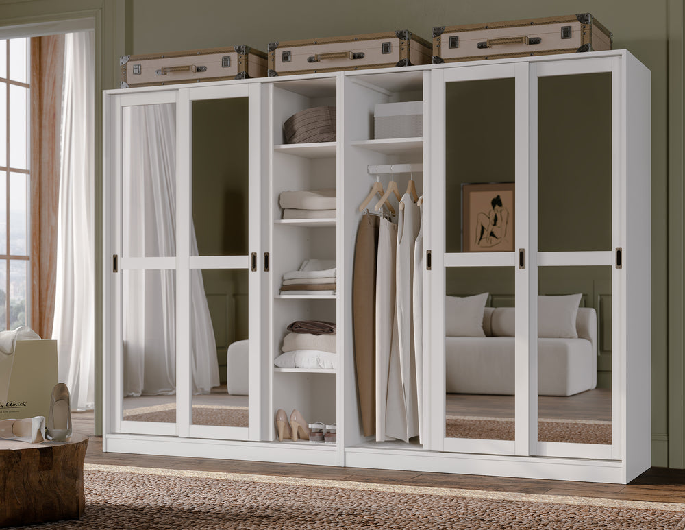 Solid Wood Sliding Door Wardrobe with Shelves