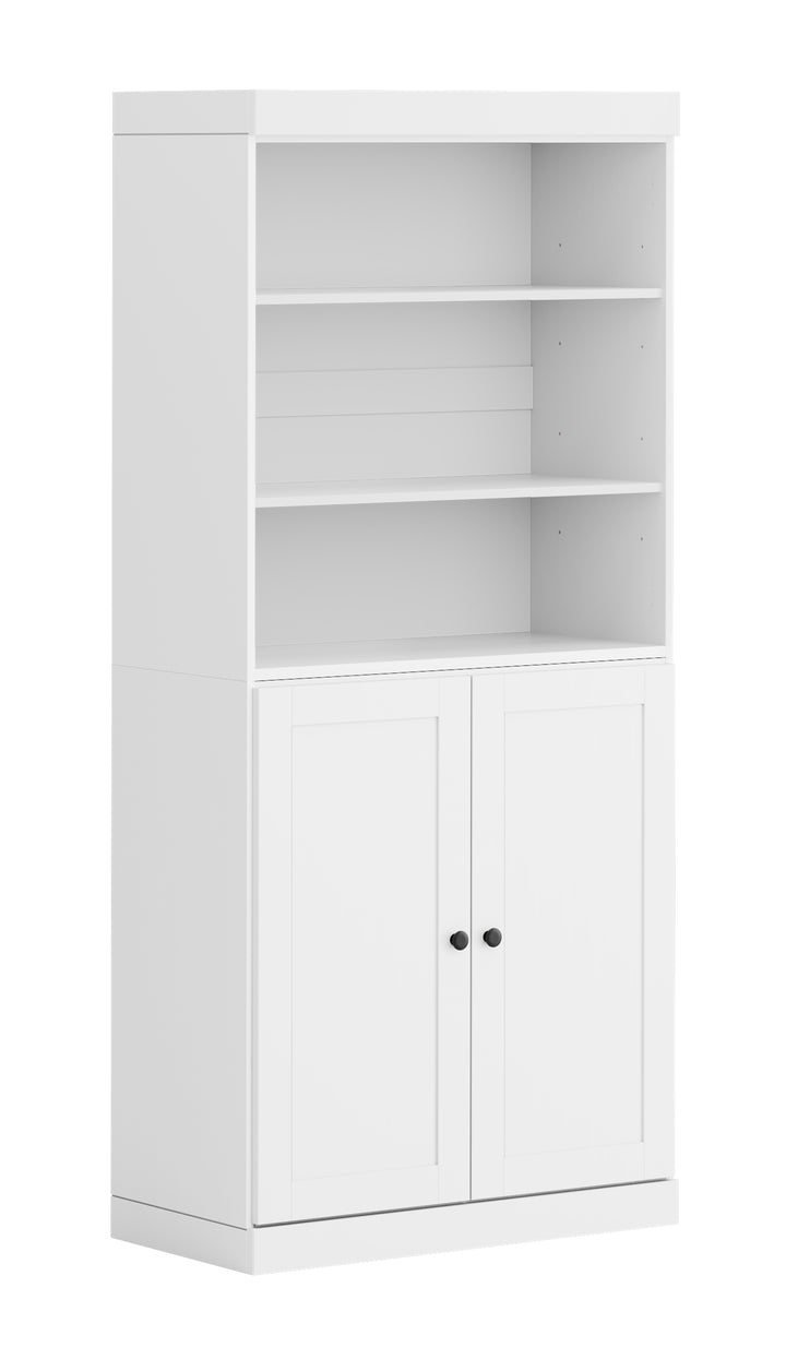 100% Solid Wood 6-Shelf 32" Bookcase Cabinet, 2 Solid Shaker Wood Doors, Adjustable Shelves