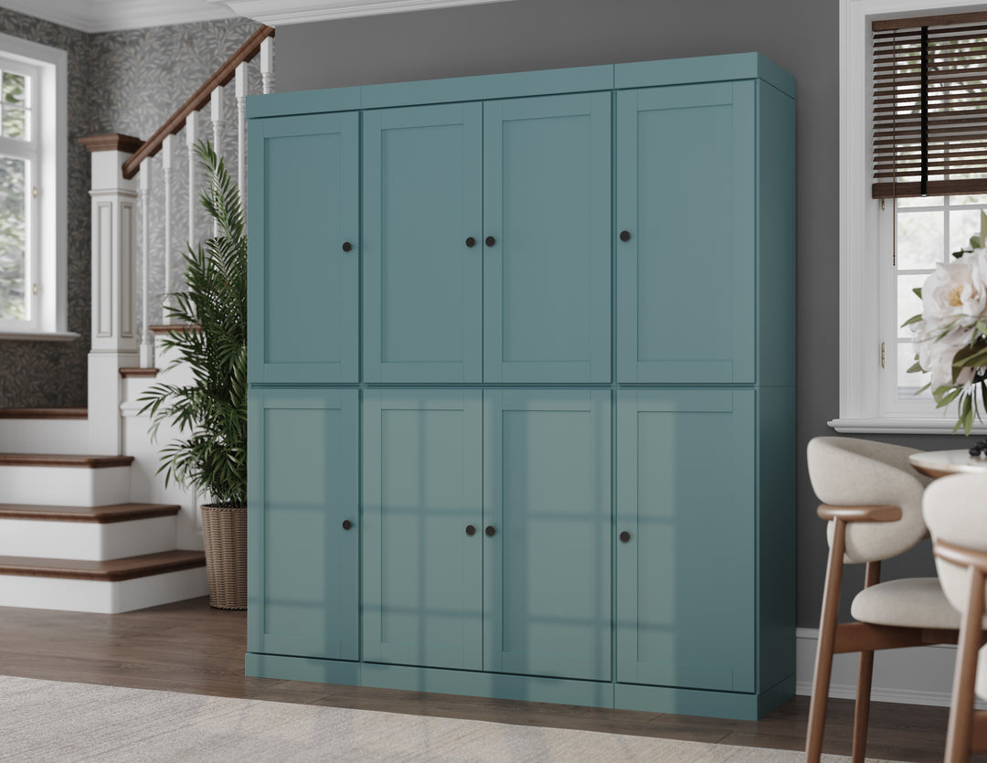 100% Solid Wood 65" Pantry Cabinet, 8 Shaker Wood Doors