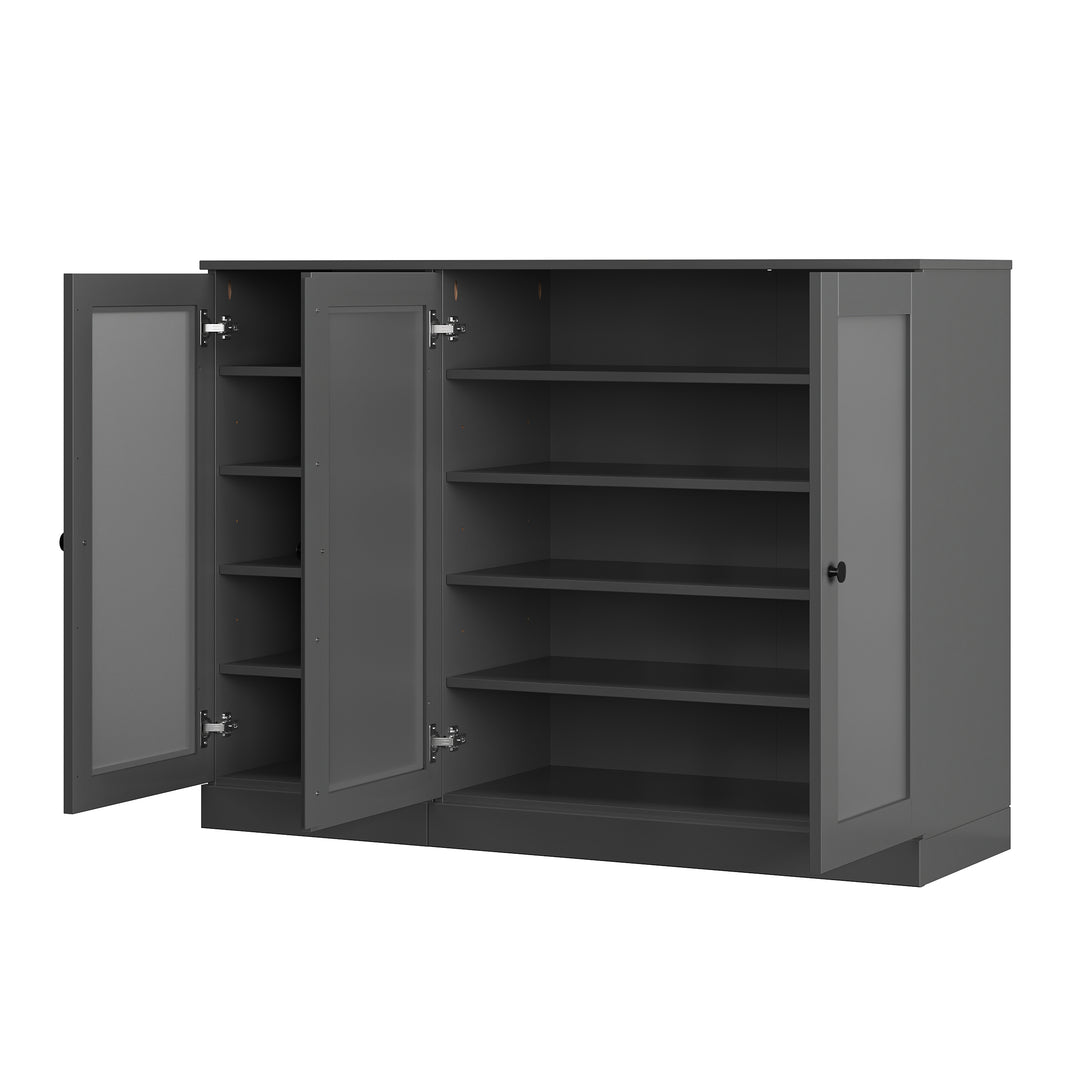 100% Solid Wood Frosted Glass Door Shoe Storage Cabinet, Adjustable Shelves, Space Saving Modular Entryway Organizer, 48.5" W x 35.75" H