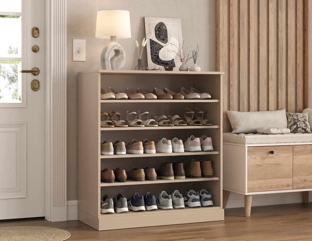 100% Solid Wood Open Shoe Storage Cabinet with Adjustable Shelves, Space Saving Stackable Entryway Organizer, 32" W x 35.75" H
