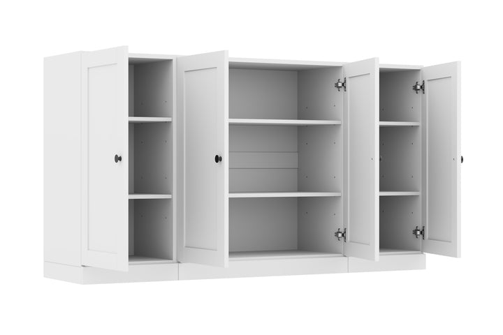 100% Solid Brazilian Pine Wood Sideboard, Shaker Doors, Adjustable Shelves, 65" Wide, 35.75" Tall