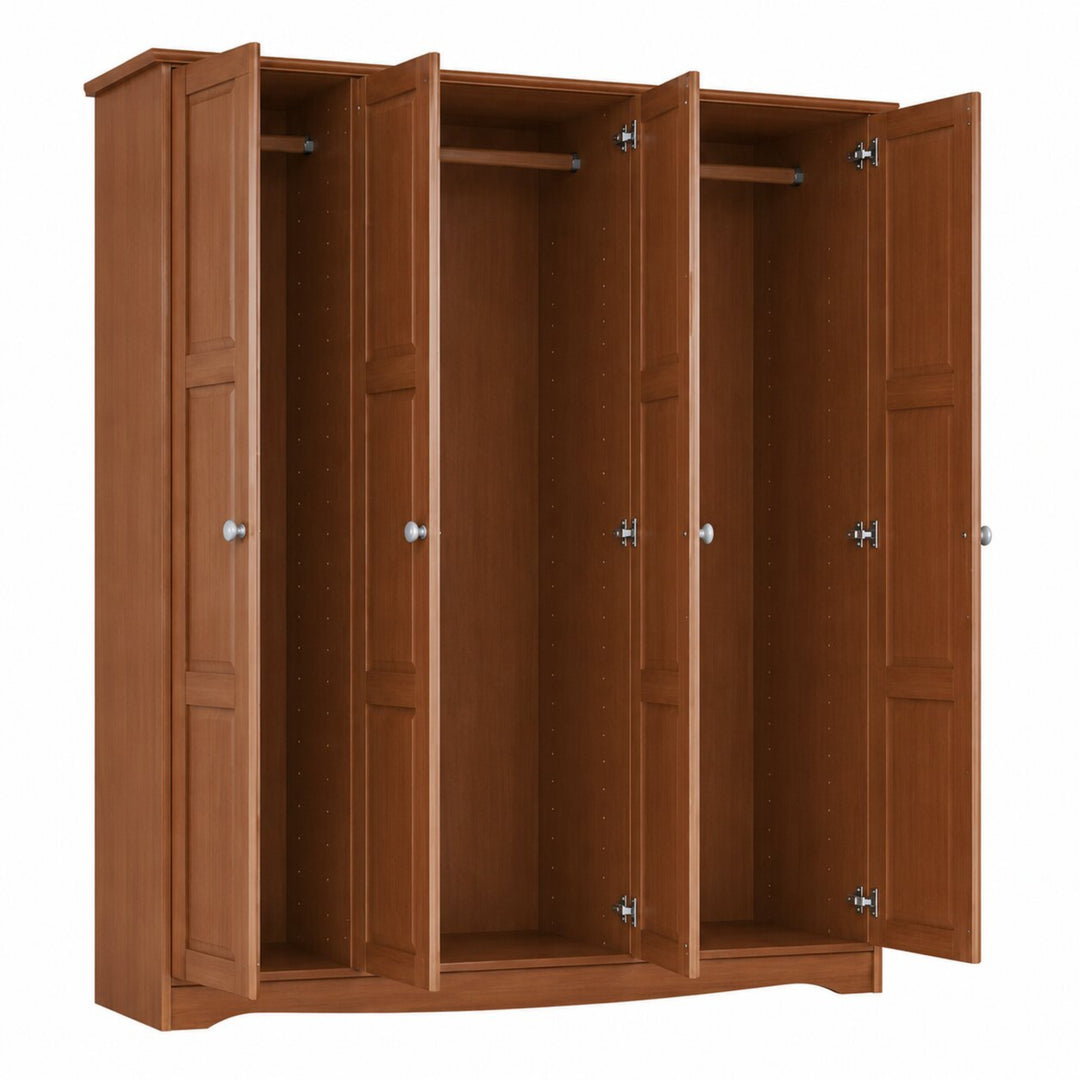 100% Solid Wood 4-Door Wardrobe Armoire with Raised Panel Doors, Bedroom Closet Storage - Regal Collection with Metal Knobs