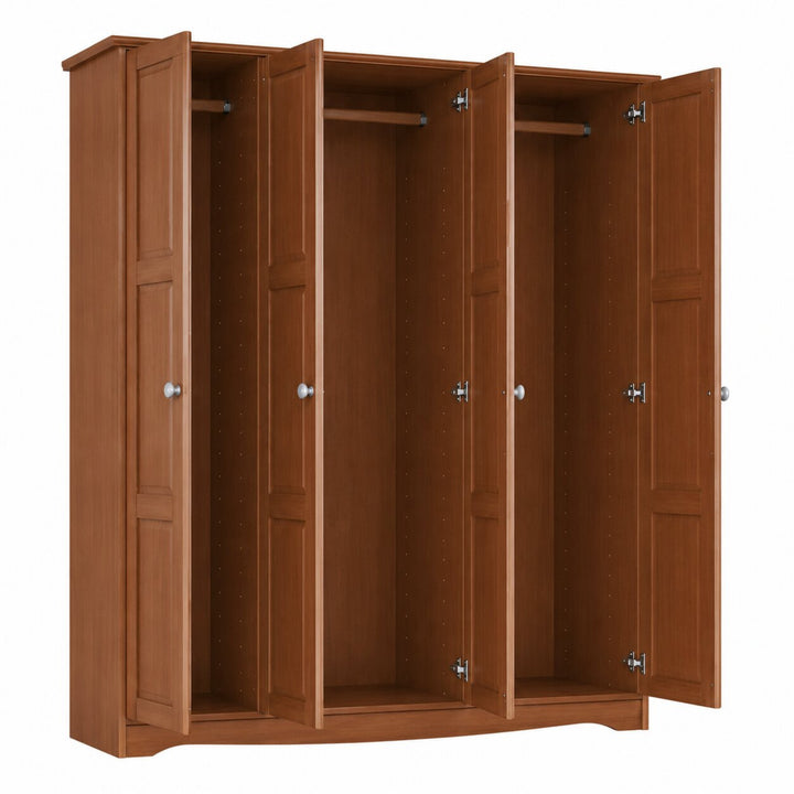 100% Solid Wood 4-Door Wardrobe Armoire with Raised Panel Doors, Bedroom Closet Storage - Regal Collection with Metal Knobs
