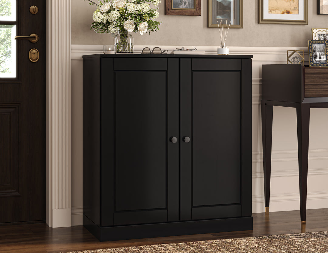 100% Solid Wood Shoe Storage Cabinet with Raised Panel Doors, Adjustable Shelves, Space Saving Stackable Entryway Organizer, 32" W x 35.75" H