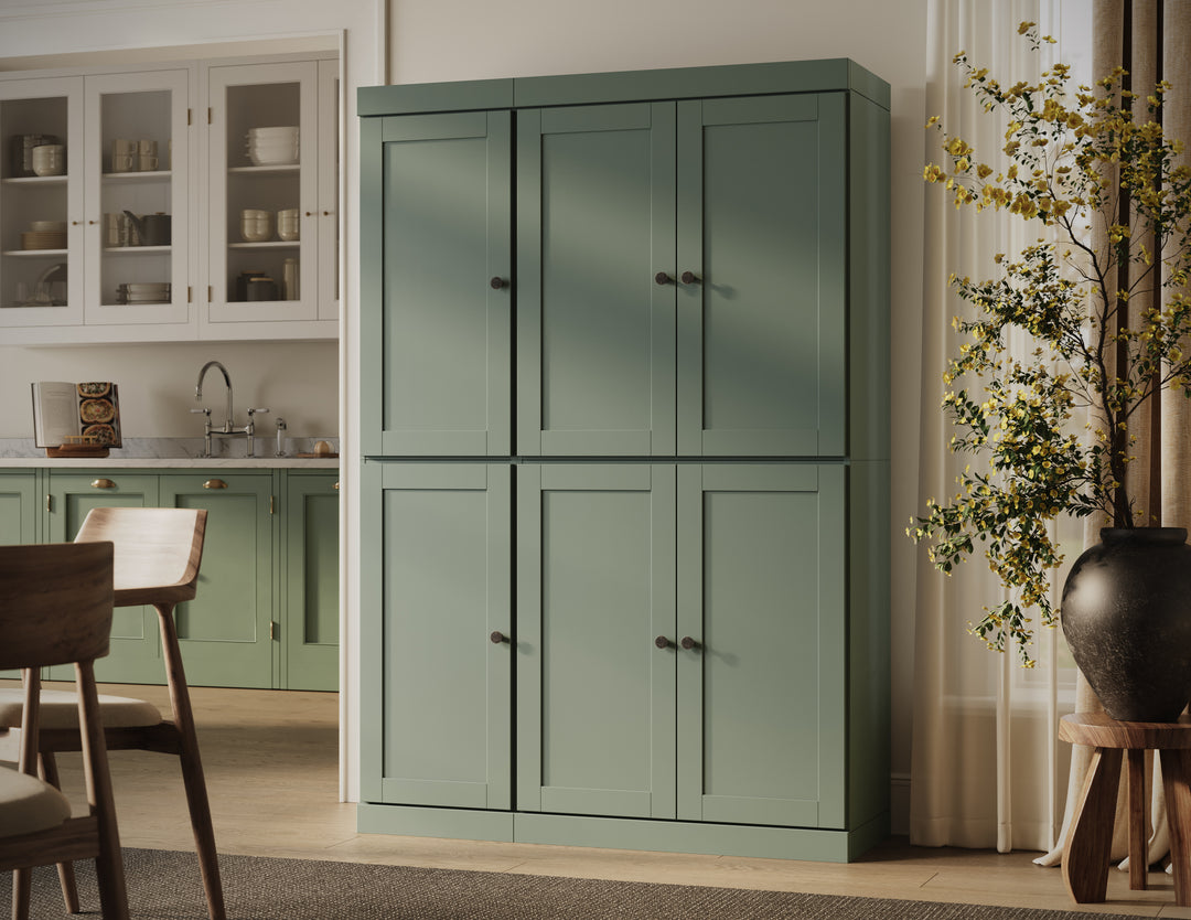 100% Solid Wood 48.5" Pantry Cabinet, Shaker Wood Doors, 2-Drawers