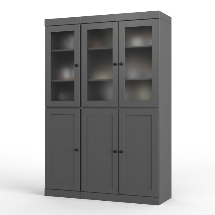 100% Solid Brazilian Pine Wood 48.5" Pantry Cabinet with Frosted Glass, Shaker Doors, 2-Drawers and Adjustable Shelves