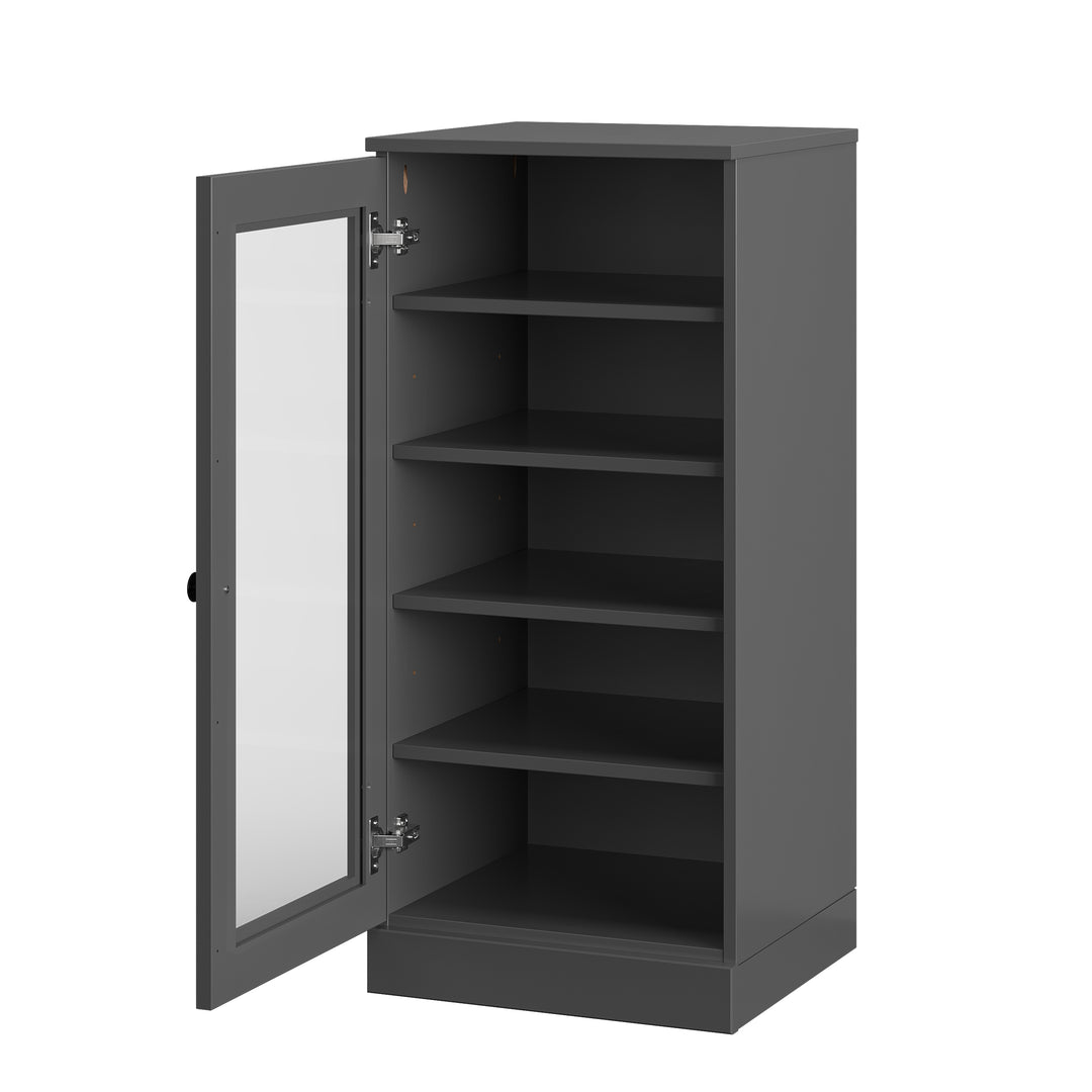 100% Solid Wood Narrow Glass Door Shoe Storage Cabinet with Adjustable Shelves, Space Saving Stackable Organizer, 16.5" W x 35.75" H