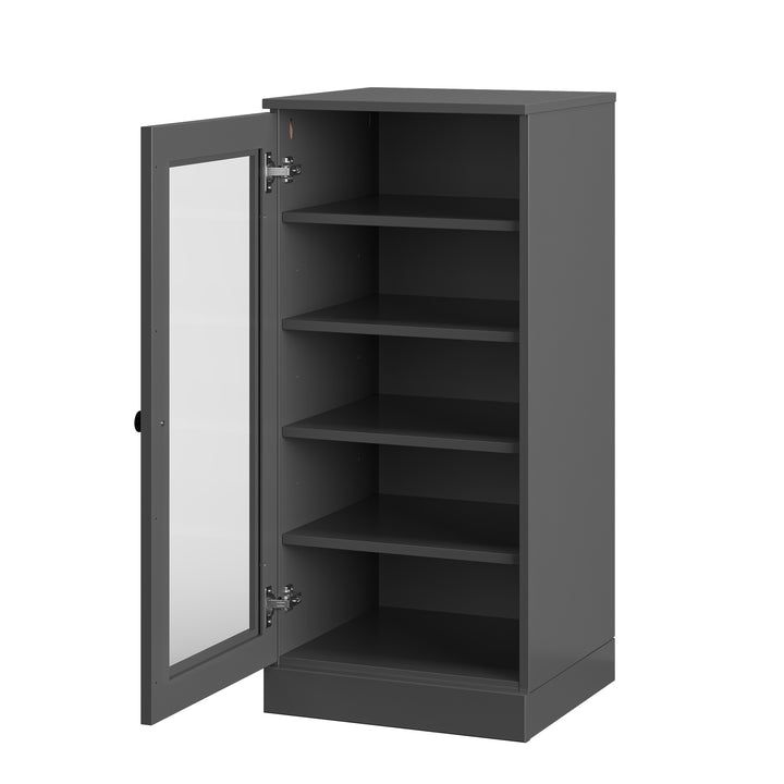 100% Solid Wood Narrow Glass Door Shoe Storage Cabinet with Adjustable Shelves, Space Saving Stackable Organizer, 16.5" W x 35.75" H