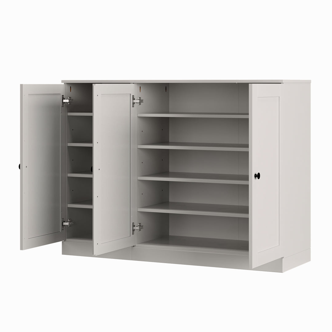 100% Solid Wood Shoe Storage Cabinet with Shaker Doors, Adjustable Shelves, Space Saving Modular Entryway Organizer, 48.5" W x 35.75" H