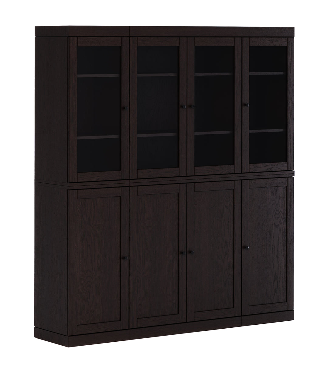 Premium 100% Solid European Oak Hardwood Modular China Cabinet with Shaker and Tinted Glass Doors – 64" Wide, 71.5" Tall