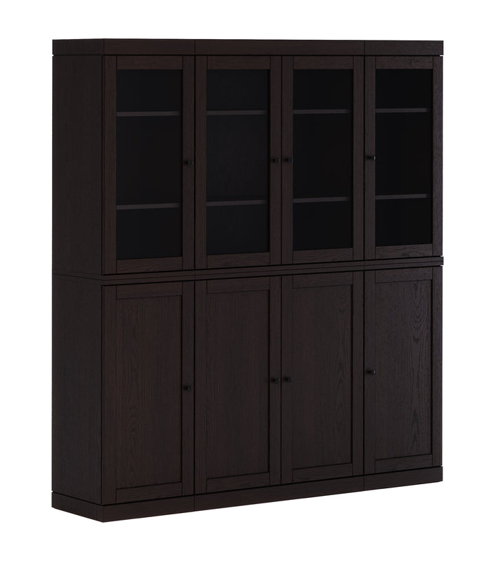 Premium 100% Solid European Oak Hardwood Modular China Cabinet with Shaker and Tinted Glass Doors – 64" Wide, 71.5" Tall