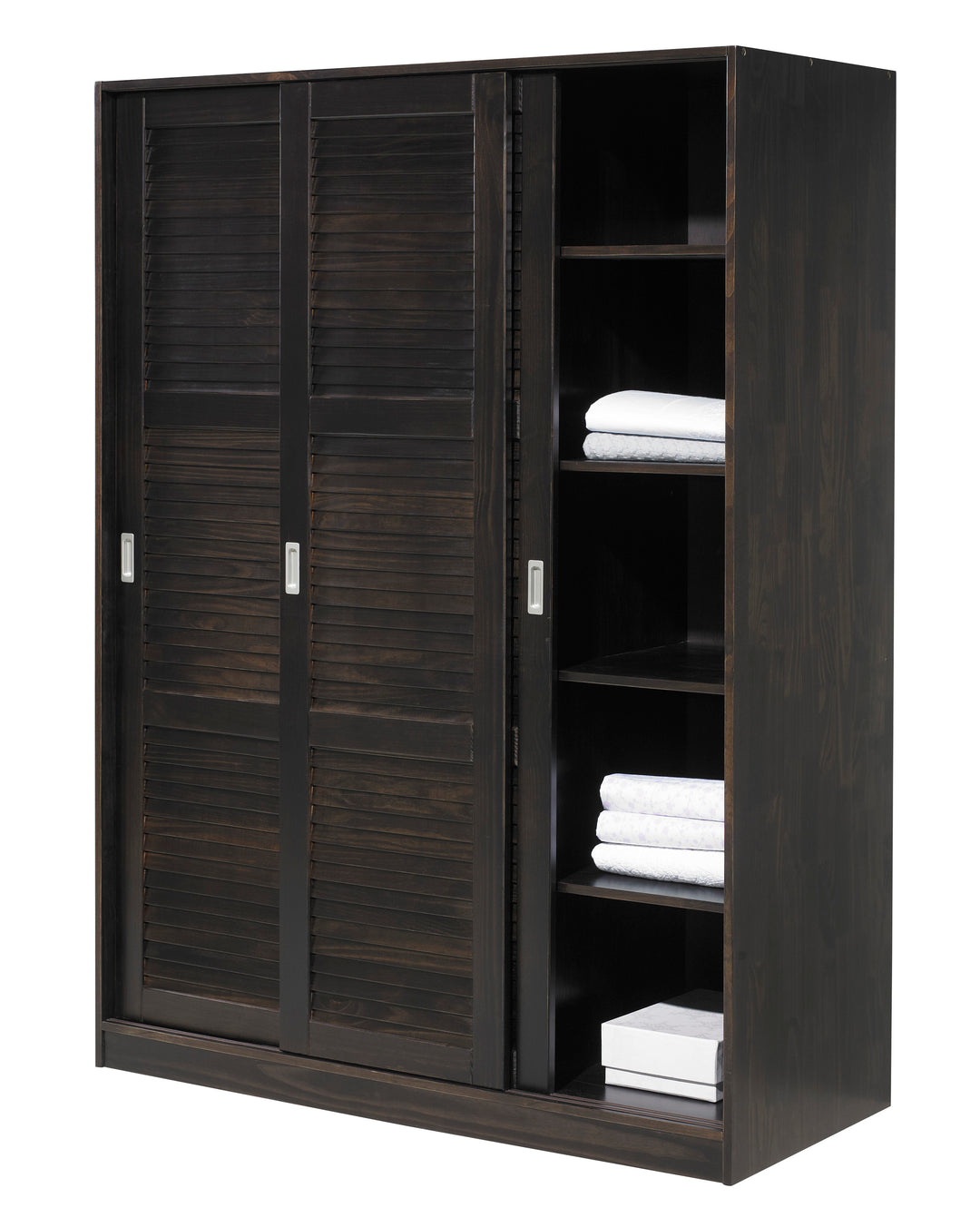 100% Solid Brazilian Pine Wood 5-Sliding Wardrobe with Louvered Doors, 70-110” Wardrobes - Palace Imports