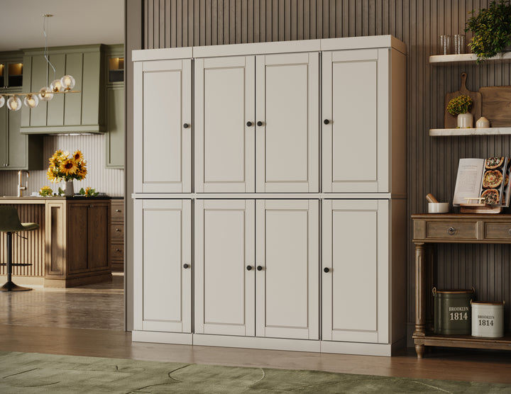 100% Solid Wood Tall Freestanding Kitchen Pantry Cabinet with Doors & 2 Drawers, Modular Storage Cabinet with Adjustable Shelves, 65" W x 71.5" H