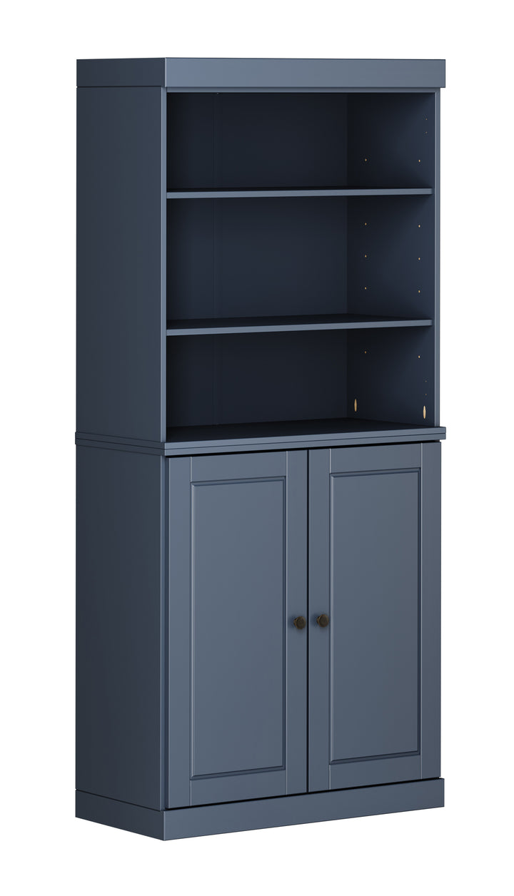 100% Solid Wood 6-Shelf 32" Bookcase, 2 Raised Panel Wood Doors, Adjustable Shelves