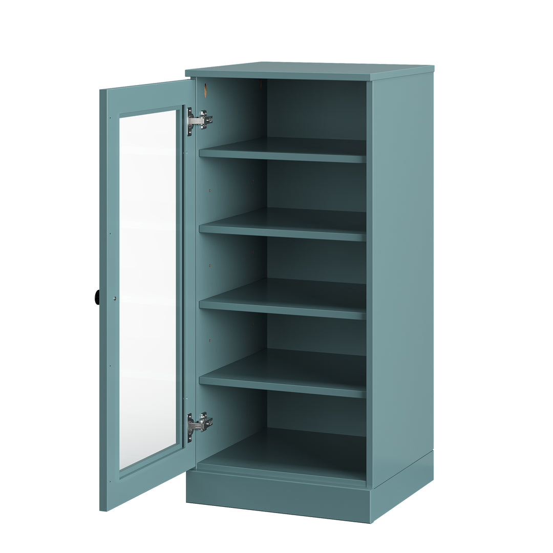 100% Solid Wood Narrow Glass Door Shoe Storage Cabinet with Adjustable Shelves, Space Saving Stackable Organizer, 16.5" W x 35.75" H