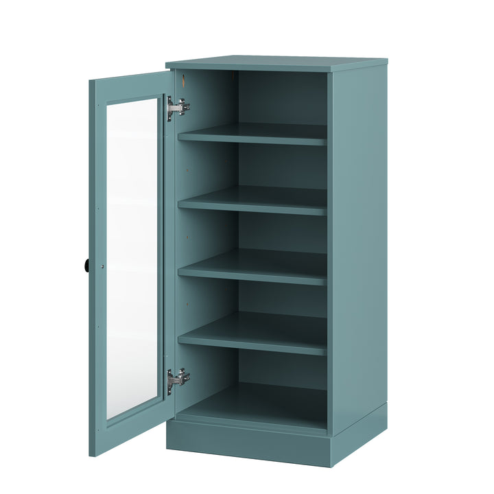 100% Solid Wood Narrow Glass Door Shoe Storage Cabinet with Adjustable Shelves, Space Saving Stackable Organizer, 16.5" W x 35.75" H