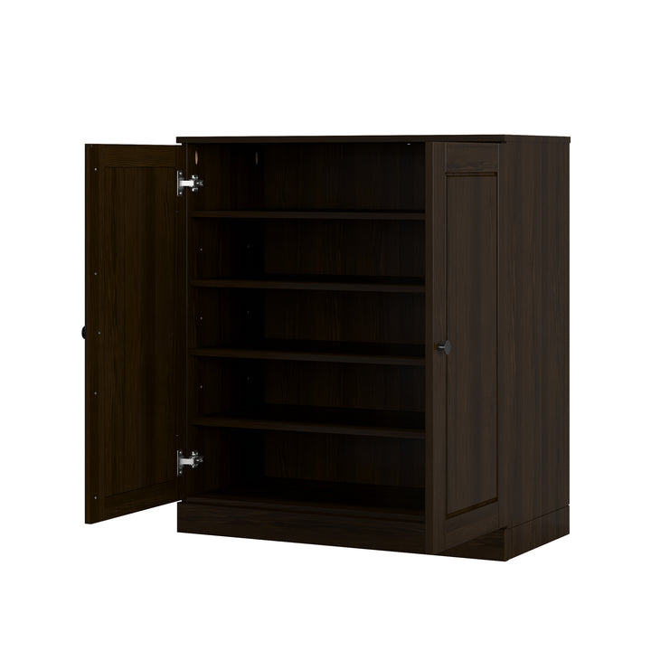100% Solid Wood Shoe Storage Cabinet with Raised Panel Doors, Adjustable Shelves, Space Saving Stackable Entryway Organizer, 32" W x 35.75" H