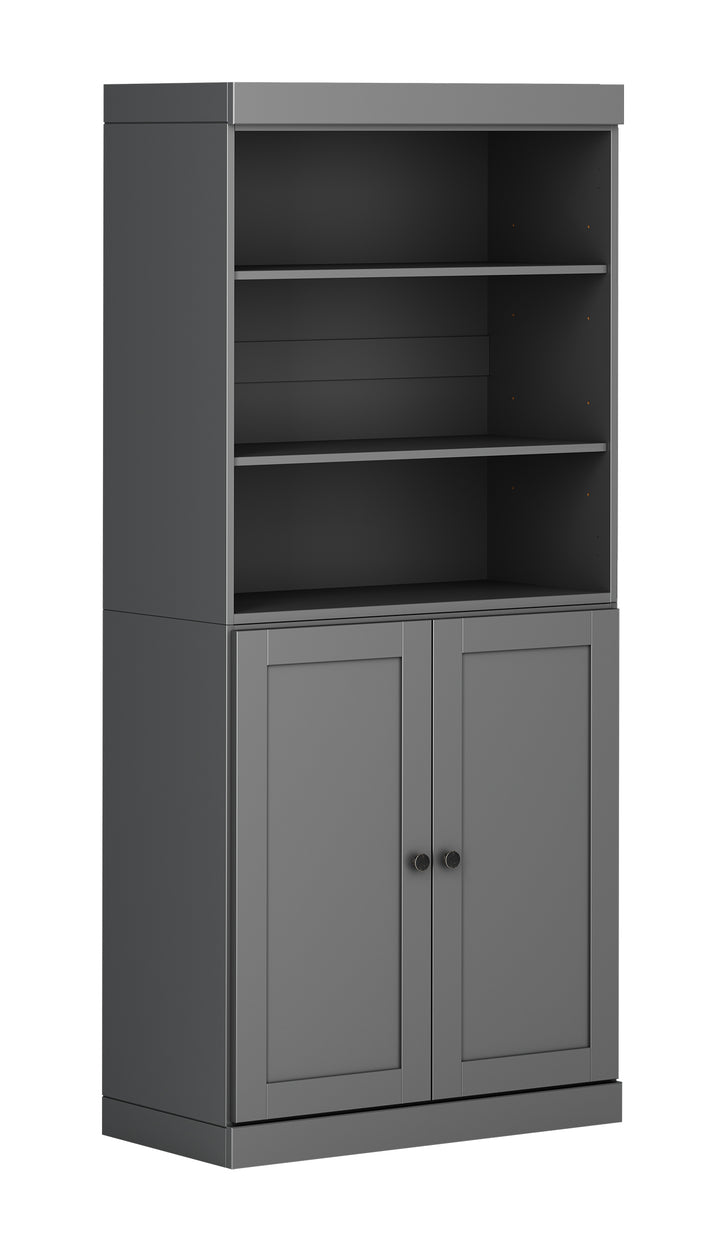 100% Solid Wood 6-Shelf 32" Bookcase Cabinet, 2 Solid Shaker Wood Doors, Adjustable Shelves