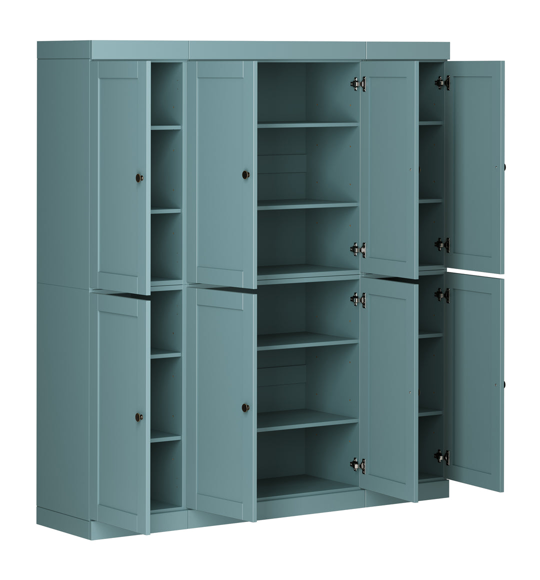 100% Solid Wood 65" Pantry Cabinet, 8 Shaker Wood Doors