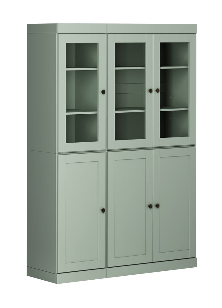 100% Solid Wood 48.5" Pantry China Cabinet, 3 Glass Doors, 3 Shaker Doors, 2-Drawers