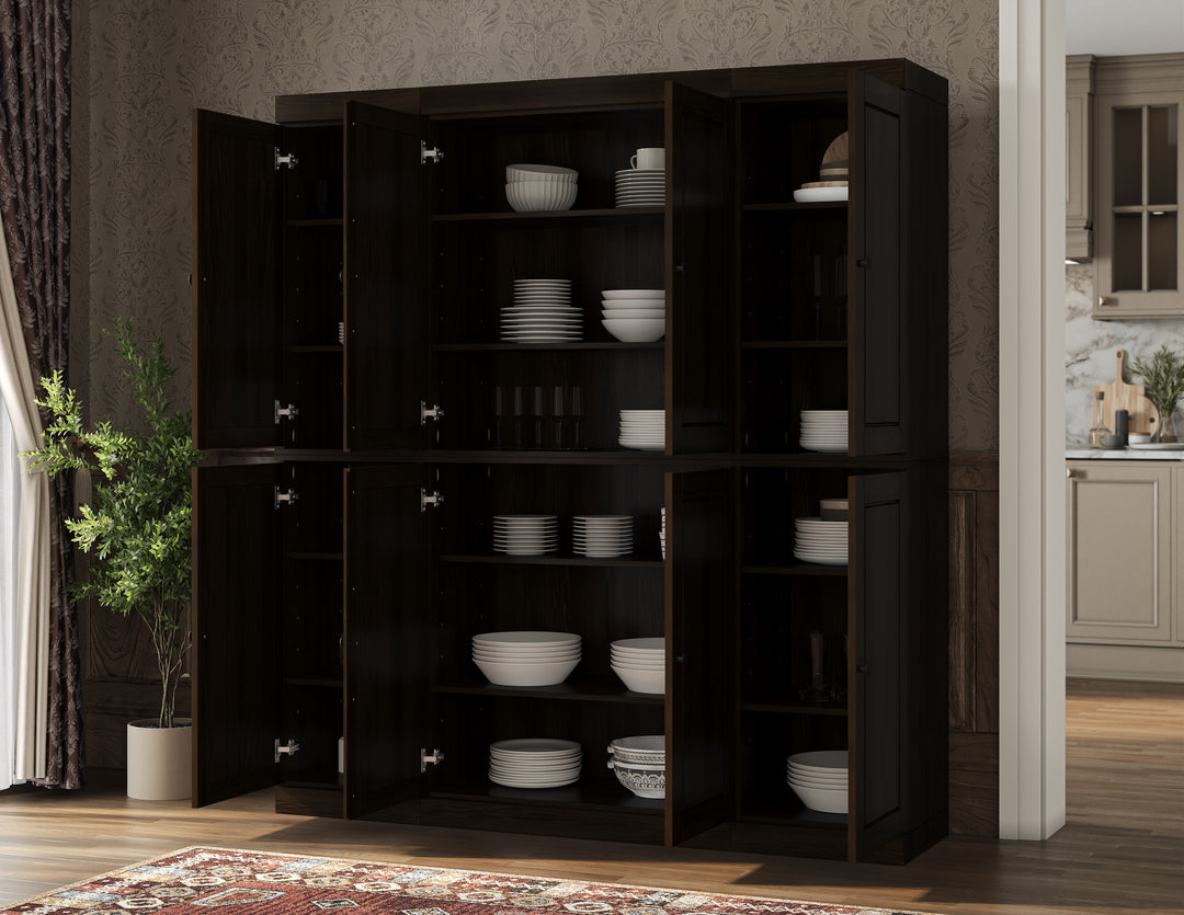 100% Solid Wood Kitchen Pantry Cabinet, Tall Freestanding Modular Storage with Raised Panel Doors, Adjustable Shelves, 65" W x 71.5" H