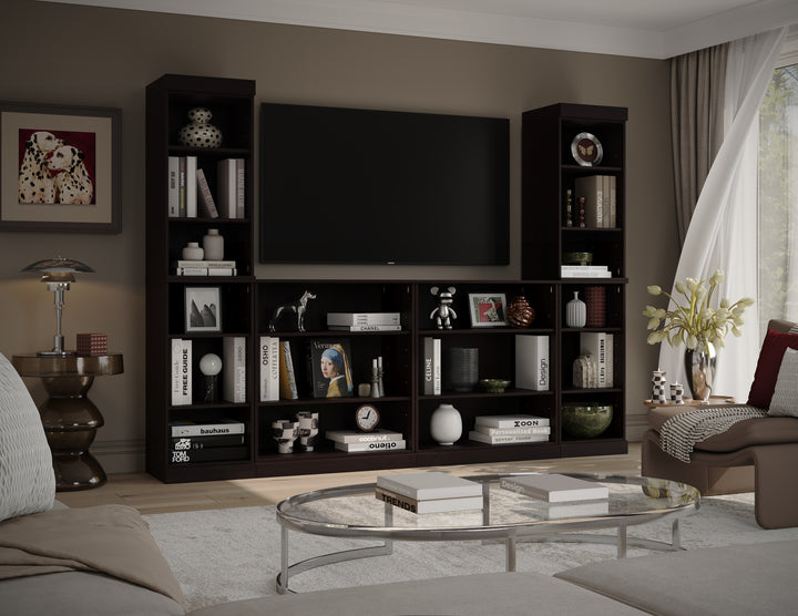 100% Solid Wood 6-Piece Entertainment Center Wall Unit with Storage, Open Cabinets, Adjustable Shelves, 97" W x 71.5" H