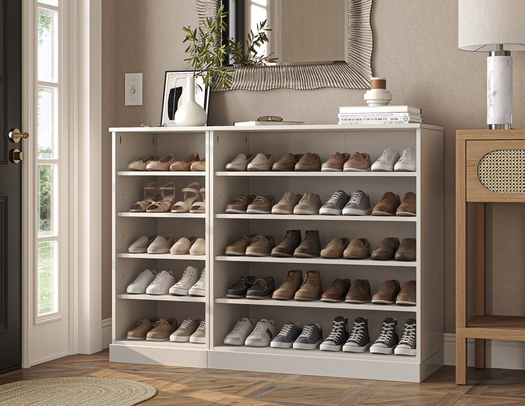 100% Solid Wood Open Shoe Storage Cabinet with Adjustable Shelves, Space Saving Modular Entryway Organizer, 48.5" W x 35.75" H