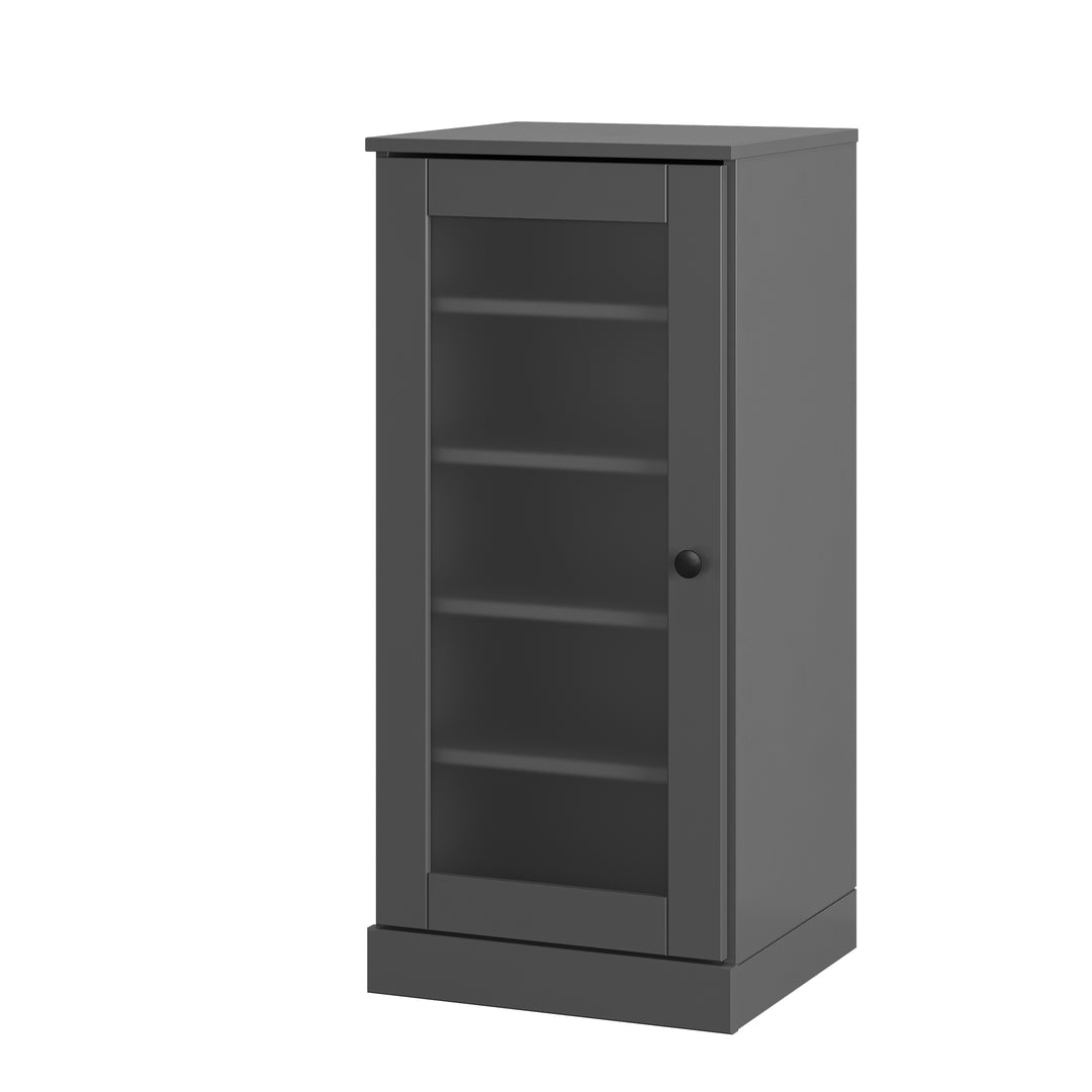 100% Solid Wood Narrow Frosted Glass Door Shoe Storage Cabinet with Adjustable Shelves, Space Saving Stackable Organizer, 16.5" W x 35.75" H
